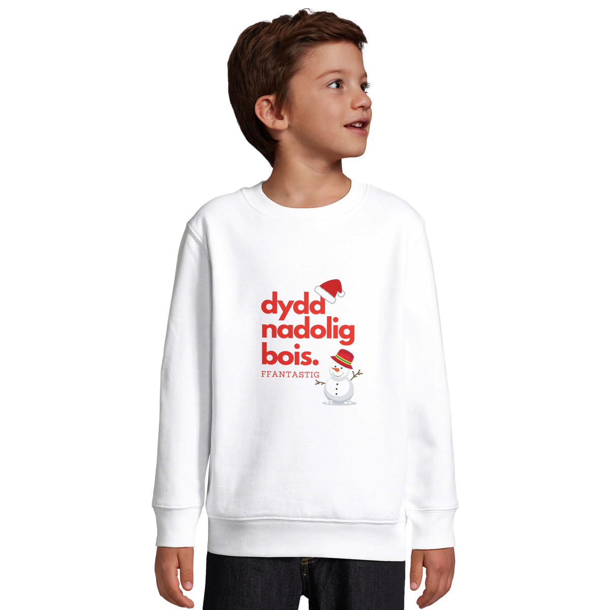 Kids - Dydd Nadolig Bois, Ffantastig – Welsh Christmas Jumper – White