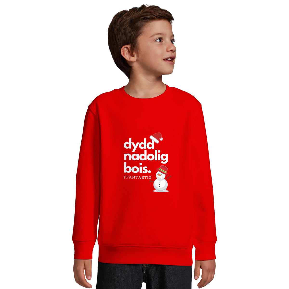 Kids - Dydd Nadolig Bois, Ffantastig – Welsh Christmas Jumper – Creamy Pink