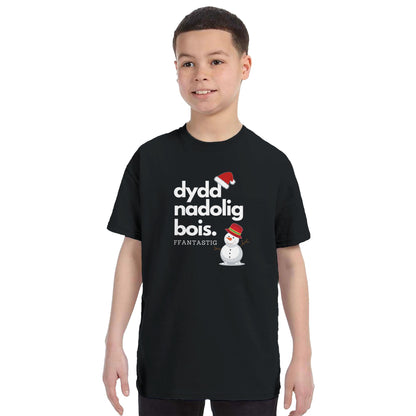 Kids - Dydd Nadolig Bois, Ffantastig - Welsh Christmas T-Shirt – Navy